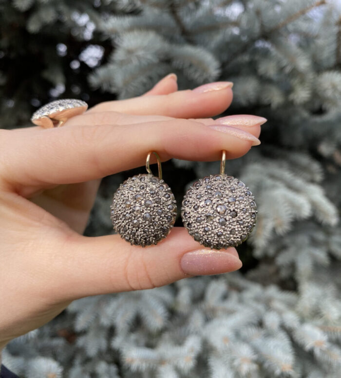 Set vintage din aur de 14k si argint cu diamante naturale