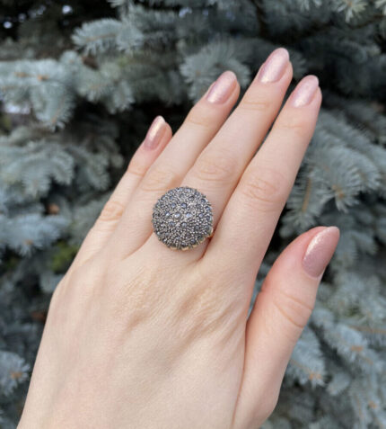 Set vintage din aur de 14k si argint cu diamante naturale