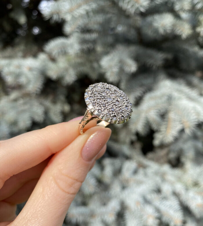Set vintage din aur de 14k si argint cu diamante naturale