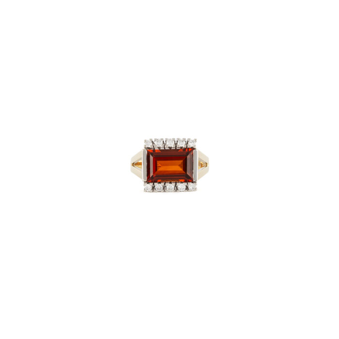 Inel vintage din aur de 14k cu topaz imperial si diamante naturale 