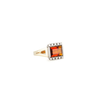 Inel vintage din aur de 14k cu topaz imperial si diamante naturale 