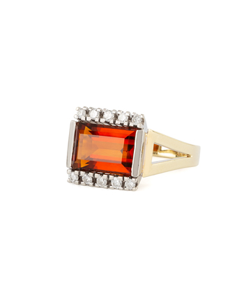 Inel vintage din aur de 14k cu topaz imperial si diamante naturale 
