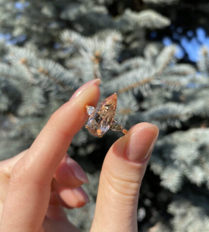 Inel din aur roz de 18k cu morganit si diamante naturale