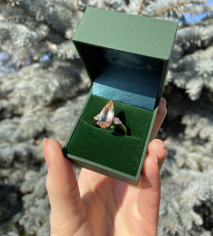 Inel din aur roz de 18k cu morganit si diamante naturale