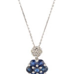 Pandant cu lantisor din aur alb de 18k cu safire si diamante naturale