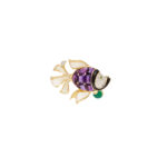 Brosa pestisor din aur de 18k cu sidef, jad, ametist, emaill negru si diamate naturale