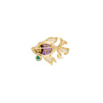 Brosa pestisor din aur de 18k cu sidef, jad, ametist, emaill negru si diamate naturale