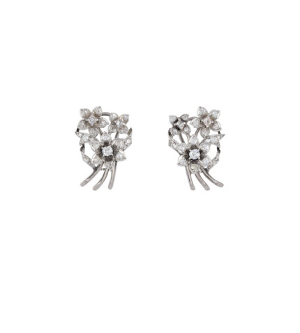 Cercei vintage din aur alb de 18k cu diamante naturale