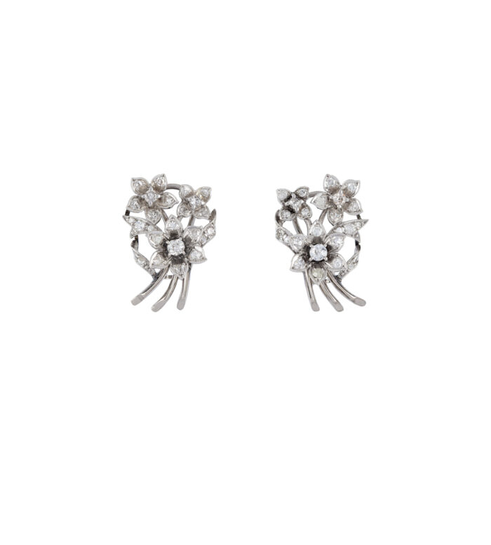 Cercei vintage din aur alb de 18k cu diamante naturale
