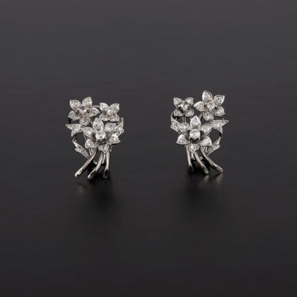 Cercei vintage din aur alb de 18k cu diamante naturale
