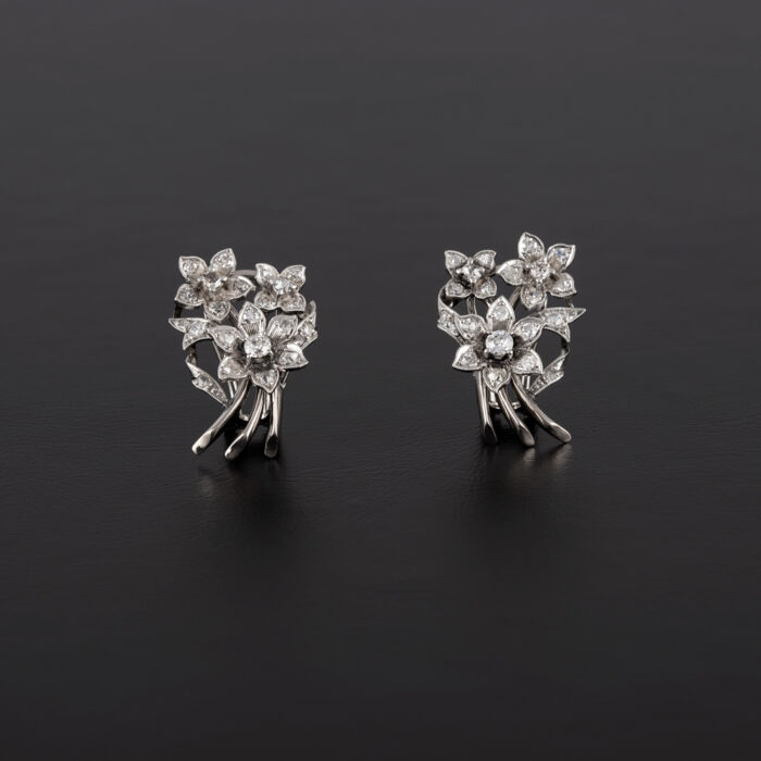 Cercei vintage din aur alb de 18k cu diamante naturale