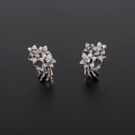 Cercei vintage din aur alb de 18k cu diamante naturale