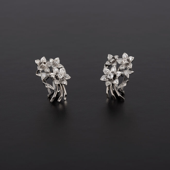 Cercei vintage din aur alb de 18k cu diamante naturale