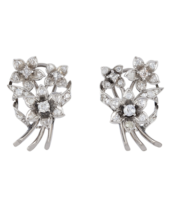 Cercei vintage din aur alb de 18k cu diamante naturale
