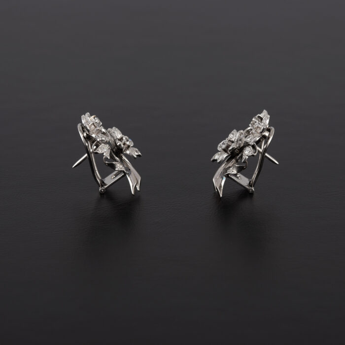Cercei vintage din aur alb de 18k cu diamante naturale