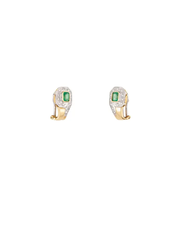Cercei stil Art Deco din aur de 18k cu smaralde si diamante naturale