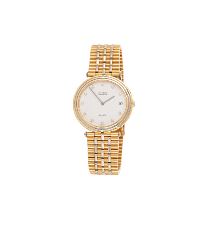 Ceas original Van Cleef & Arpels din aur alb si galben de 18k cu diamante naturale