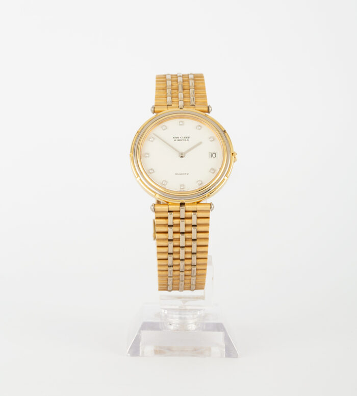 Ceas original Van Cleef & Arpels din aur alb si galben de 18k cu diamante naturale