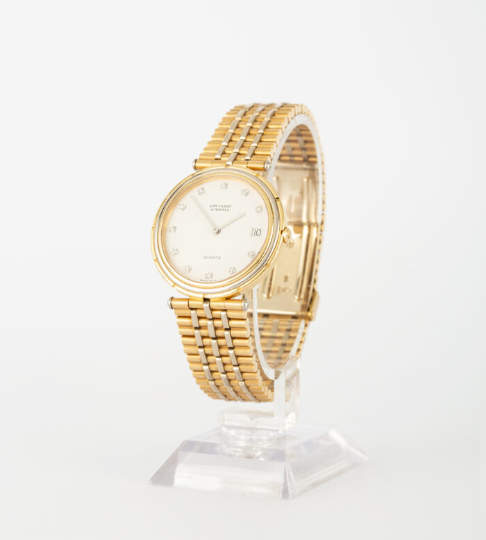 Ceas original Van Cleef & Arpels din aur alb si galben de 18k cu diamante naturale