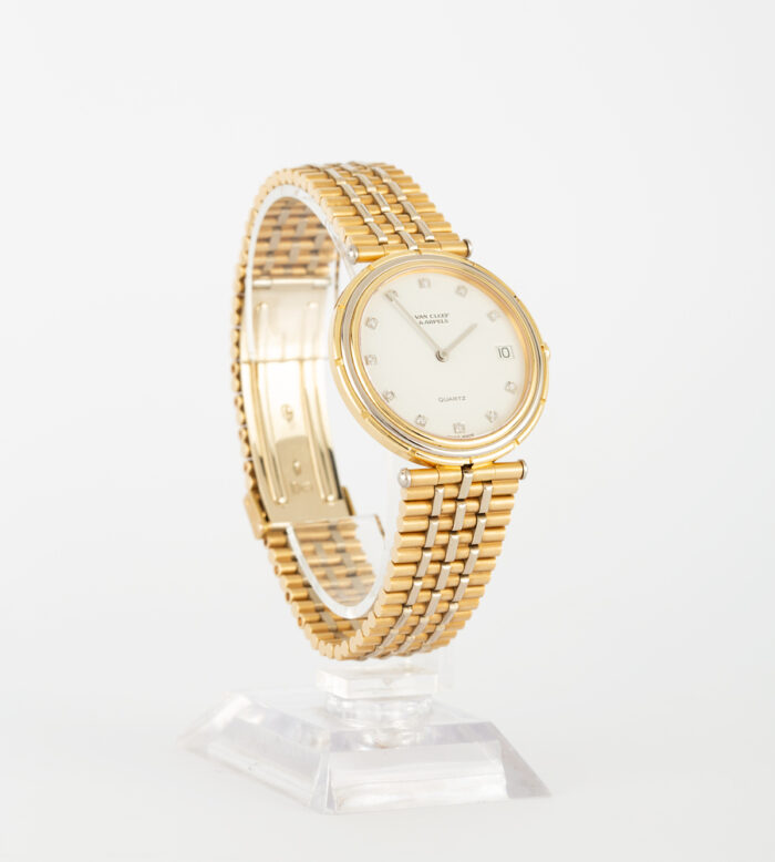 Ceas original Van Cleef & Arpels din aur alb si galben de 18k cu diamante naturale