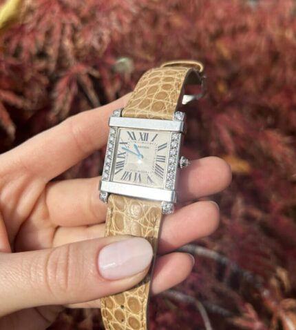Ceas original Cartier, mecanic, din platina cu diamante naturale