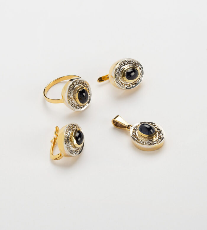 Set vintage din aur de 18k cu safire si diamante naturale