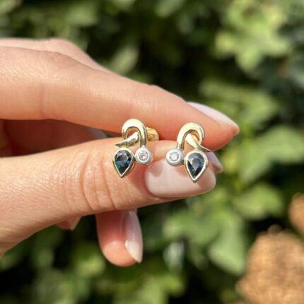 Cercei din aur alb si galben de 18k cu safire si diamante 