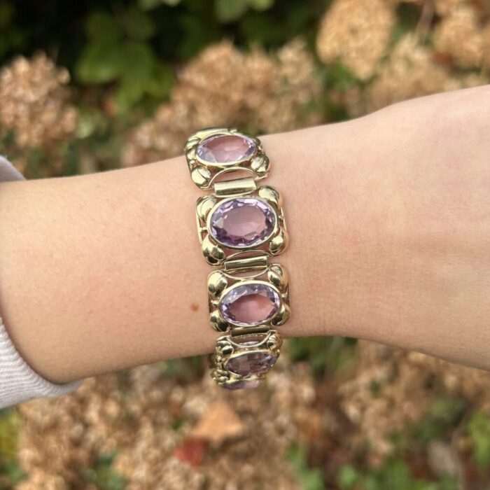 Bratara vintage din aur de 14k cu ametist natural