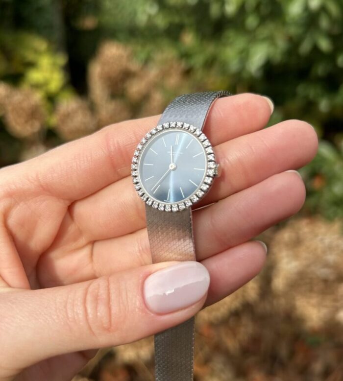 Ceas de dama elvetian IWC din aur alb de 18k cu diamante naturale
