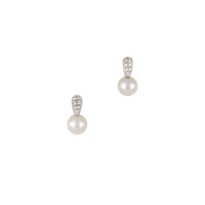 Cercei din aur alb de 18k cu perle si diamante naturale