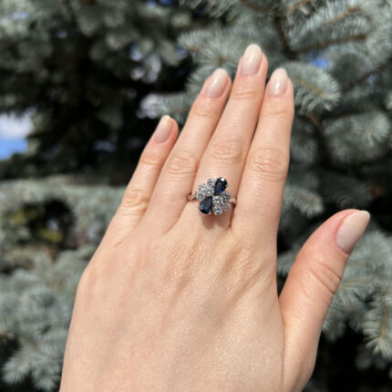 Inel din aur alb de 18k cu safire si diamante naturale