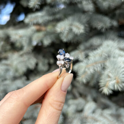 Inel din aur alb de 18k cu safire si diamante naturale