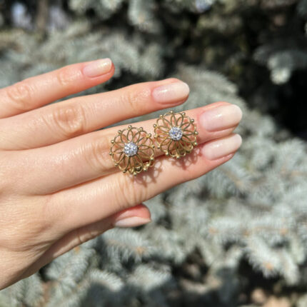 Cercei vintage din aur de 18k cu diamante naturale