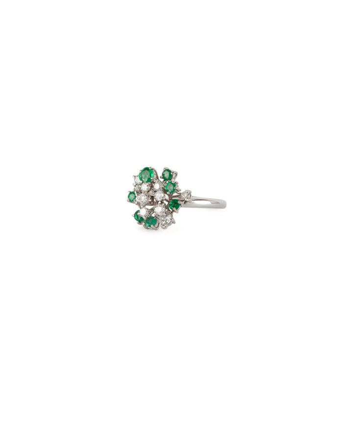 Inel din aur alb de 18k cu smaralde si diamante naturale