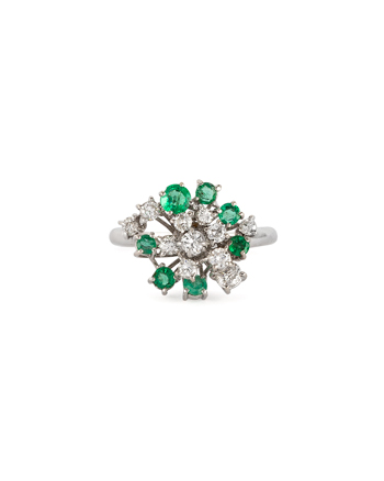 Inel din aur alb de 18k cu smaralde si diamante naturale