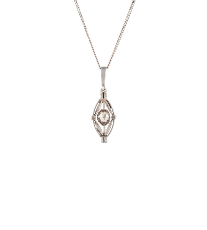 Pandant autentic Art Deco din aur de 14k si argint cu diamante naturale