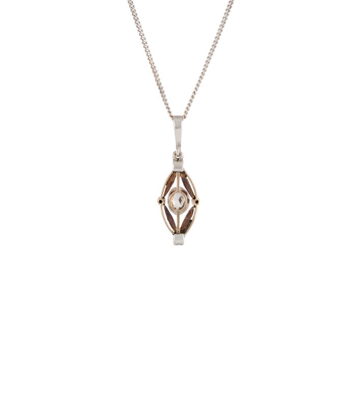 Pandant autentic Art Deco din aur de 14k si argint cu diamante naturale