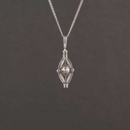 Pandant autentic Art Deco din aur de 14k si argint cu diamante naturale