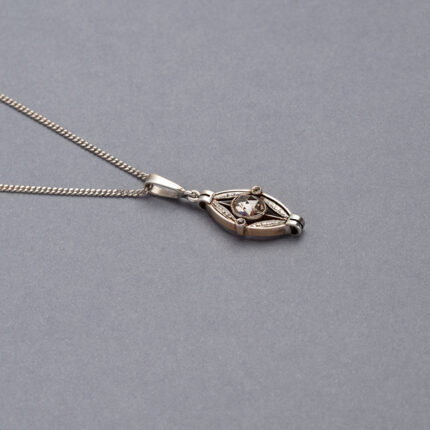 Pandant autentic Art Deco din aur de 14k si argint cu diamante naturale