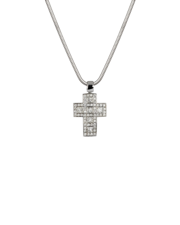 Cruciulita din aur alb de 18k cu diamante naturale 2.8ct