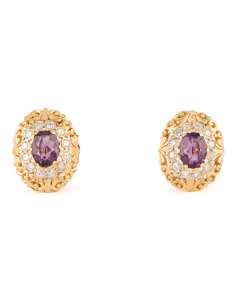 Cercei vintage din aur de 18k cu ametist si diamante naturale