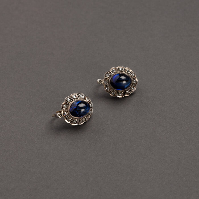 Cercei din aur de 14k cu safir si diamante
