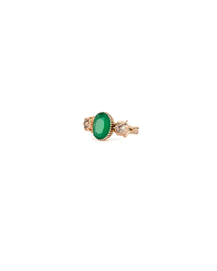Inel vintage din aur roz de 12k cu crisopraz si diamante naturale