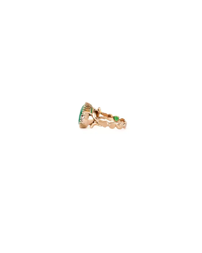Inel vintage din aur roz de 12k cu crisopraz si diamante naturale