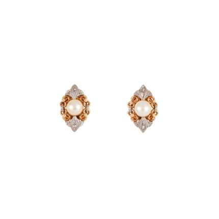 Cercei clips vintage din aur de 18k cu perlute si diamante naturale