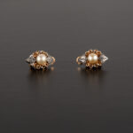 Cercei clips vintage din aur de 18k cu perlute si diamante naturale