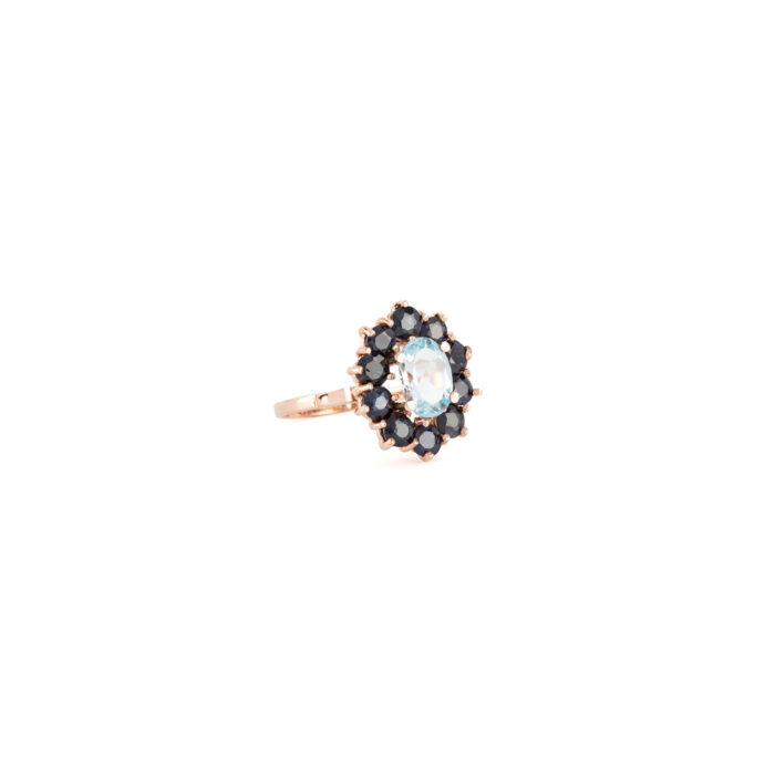 Set cercei si inel din aur roz de 14k cu topaz si safire naturale
