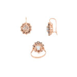 Set cercei si inel din aur roz de 14k cu topaz si safire naturale