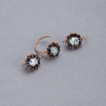 Set cercei si inel din aur roz de 14k cu topaz si safire naturale