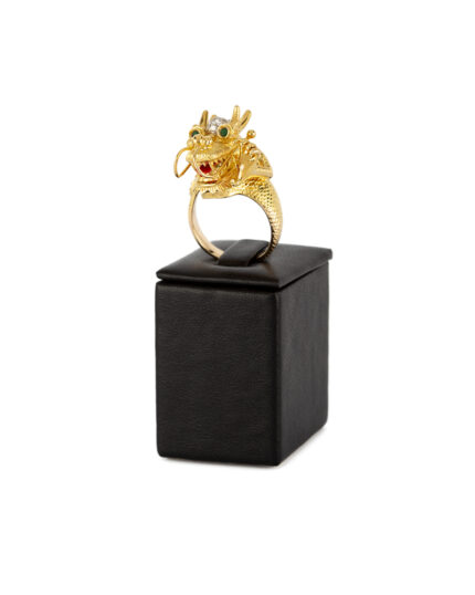 Inel cu dragon din aur de 14k cu smaralde si diamante naturale